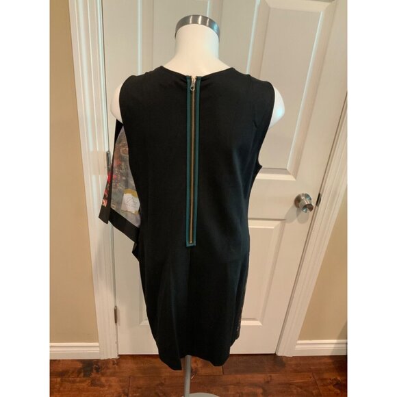 Ted Baker Black Multicolor Floral Patterned Sheath Dress W/ Draped Side, Size 4 - Picture 6 of 7